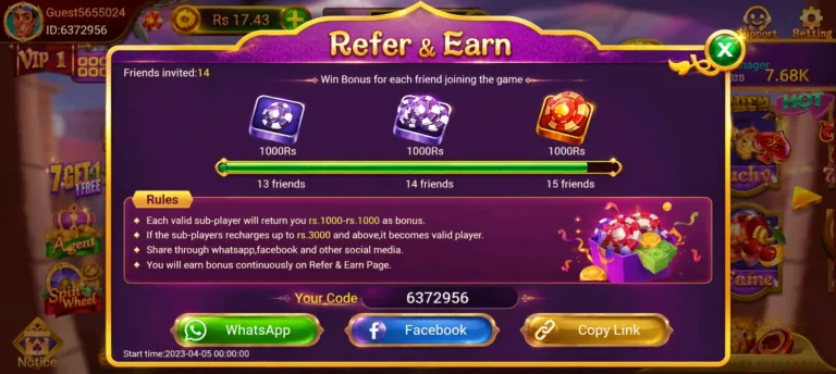 Referral reward of 3Patti Lucky